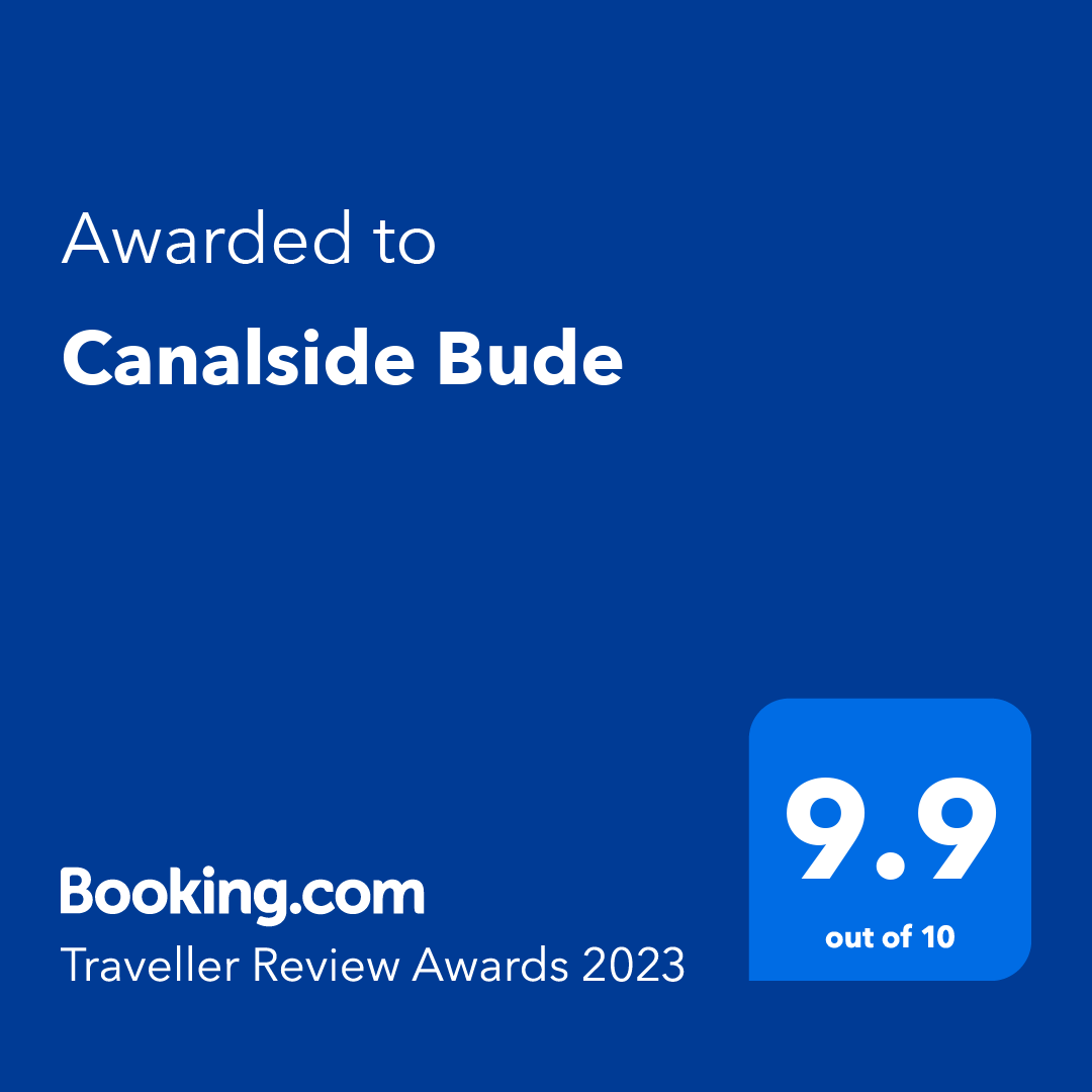 Booking.com traveller award to Canalside, Bude 2023 9.9/10
