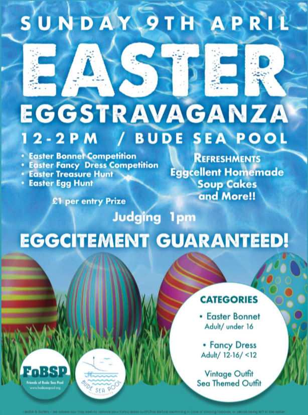 Poster for Easter Eggstravaganza at Bude seapool